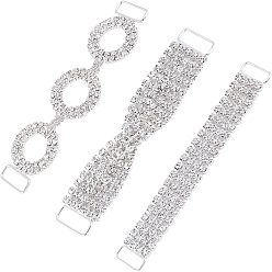Silver 3Pcs 3 style Brass Rhinestone Links Connectors, Garment Accessories, Crystal, Rectangle & Ring & Twsited, Silver, 1pc/style