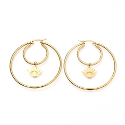 Золотой Серьги из 304 нержавеющей стали, , форма кольца с ушком, золотые, 53x50x2.1 мм, штифты : 0.7 мм