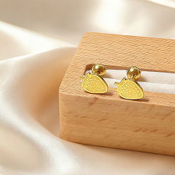 Клубника 304 из нержавеющей стали серьги, реальный 18 k позолоченный, клубника, 6 мм