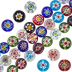 (52) Непрозрачная лаванда 3 нити плоские круглые бусины ручной работы миллефиори стеклянные нити, разноцветные, 10x4 мм, отверстие : 1 мм, около 38 шт / нитка, 14.5 дюйм (36.83 см)