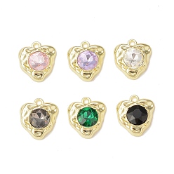 Mixed Color Rack Plating Alloy Glass Pendants, Golden, Heart Charms, Mixed Color, 17.5x15.5x5.5mm, Hole: 1.8mm