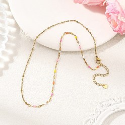 Colorido 304 Collares de cadena esmaltada de acero inoxidable y cadenas satélite para mujer, dorado, colorido, 15.63 pulgada (39.7 cm)