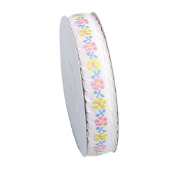 Colorful 9M Flower Embroidery Polyester Ribbon, for Bowknot Making, Gift Wrapping, Colorful, 5/8 inch(15mm), about 9.84 Yards(9m)/Roll