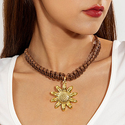 Верблюжий Кулон в виде цветка из морского сплава и смолы, ожерелье из витого хлопкового шнура, золотые, верблюжие, 18.50 дюйм (47 см), Кулон : 50x50 мм