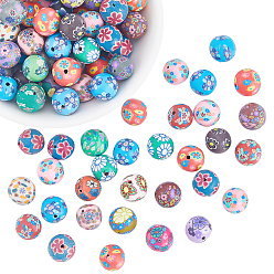 (52) Непрозрачная лаванда 120 шт. бусины из полимерной глины с цветочным узором ручной работы, круглые, разноцветные, 11~12 мм, отверстие : 1.2~2 мм