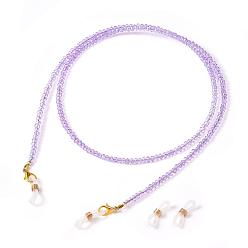 Lilac Eyeglasses Chains, Neck Strap for Eyeglasses, with Half Plated Glass Beads, Alloy Lobster Claw Clasps and Rubber Loop Ends, Lilac, 28.9 inch(73.5cm)