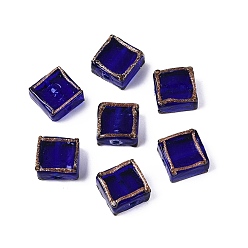 Средно-синий Бусины ручной работы бусины золотого песка, квадратные бусины с золотой отделкой, светло-синий, 11.5~13.5x12~13.5x6~7.5 мм, отверстие : 0.7~1.4 мм