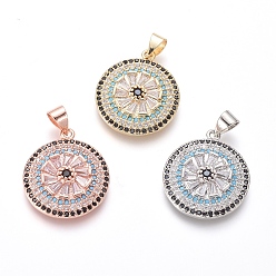 Прозрачный Латунные микро проложить кубического циркония подвески, плоско-круглые, разноцветные, прозрачные, 21x18.5x4 мм, отверстие : 5x3.5 мм