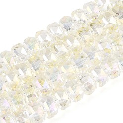 Светло-желтый Гальванизируйте прозрачное стекло бисер нитей, рондель, граненые, светло-желтый, 7.5~8x4.5~5.5 мм, отверстие : 1.2~1.4 мм, около 34~37 шт / нитка, 7.09~7.28 дюйм (18~18.5 см)