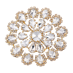 Белый Аппликация из латунных стразов, Круглая цветочная основа для пришивания, для самодельных платьев, сумок и обуви., белые, 85x6.5 мм