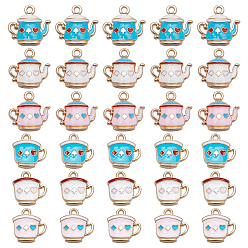 (52) Непрозрачная лаванда 30 шт 6 стили подвески из сплава эмали, Подвески для чайников и чашек, золотой свет, разноцветные, 15~17x14~18x3~3.5 мм, отверстие : 1.5~2 мм, 5 шт / стиль