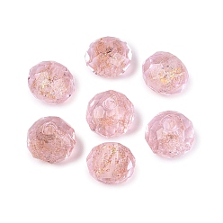 Pink Handmade Foil Glass Beads, Rondelle, Faceted, Pink, 10x7~8mm, Hole: 1~1.6mm