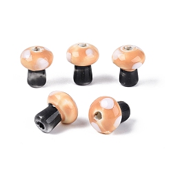 PeachPuff Handmade Porcelain Beads, Hand Painted Ceramic Beads, Mushroom, Famille Rose Porcelain, PeachPuff, 11.5~12.5x10~10.5mm, Hole: 1.6~2mm