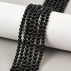 Turmalin Natürliche schwarze Turmalin Perlen Stränge, Klasse ab +, Runde, 4 mm, Bohrung: 0.6 mm, ca. 83~90 Stk. / Strang, 15.1 Zoll (38.2 cm)