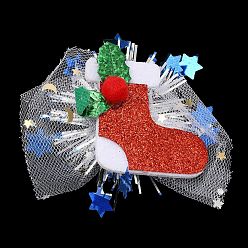 Christmas Socking Рождественские заколки для волос из фетра и марли из кожи аллигатора, с ПВХ и железной фурнитурой, аксессуары для волос для девочек женщин, рождественские носки, 74x81x25 мм