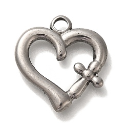 Античное Серебро 304 подвески из нержавеющей стали, сердце с крестиком, античное серебро, 20x19x2.5 мм, отверстие : 2.8 мм