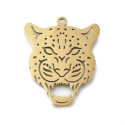 Настоящее золото 18K 304 подвески из нержавеющей стали, подвески на голову леопарда, лазерная резка, реальный 18 k позолоченный, 34.5x29x1.5 мм, отверстие : 2 мм