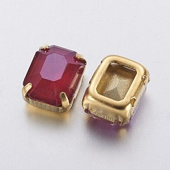 Средний Фиолетово-красный Шить на горный хрусталь, стиль мокко, многожильных ссылки, имитация австрийский хрусталь, k 9 стеклянный страз, с настройками латуни, аксессуары для одежды, граненые, прямоугольные, золотые, средне фиолетовый красный, 10x8x5 мм, отверстие : 0.5 мм
