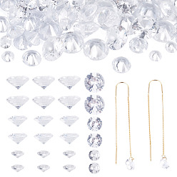 Clear 60Pcs 3 Styles Cubic Zirconia Charms, Faceted, Flat Round Charms, Clear, 4~8x2~4.5mm, Hole: 0.7~1mm, 20pcs/style
