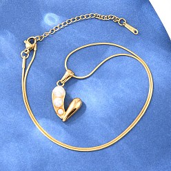 Сердце 304 ожерелья с подвесками из нержавеющей стали и акрилового искусственного жемчуга, реальный 18 k позолоченный, ионное покрытие (ip), белые, сердце, 15.83 дюйм (40.2 см), Кулон : 21x17 мм