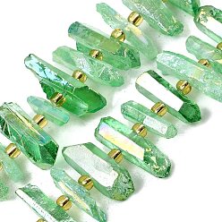 Зеленый лайм Гальванические природный кристалл кварца бусы пряди, граненые, палочка для наггетсов, с бисером, зеленый лайм, 11~25x3~9x4~10 мм, отверстие : 1~1.2 мм, около 19~26 шт / нитка, 7.09~7.48'' (18~19 см)