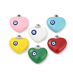Нержавеющая Сталь Цвет 304 нержавеющей стальной эмали подвески, сердце с оберегом от сглаза, цвет нержавеющей стали, 16.5x17x6.5 мм, отверстие : 1.4 мм