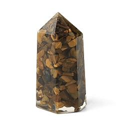 Тигровый глаз Украшение для дисплея из смоляной шестиугольной призмы, с натуральным тигровым глазом внутри для украшения домашнего офиса, 51x24x9 мм