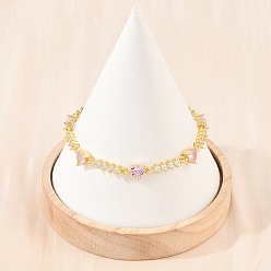 Pink Bracelets en laiton pavés de zirconiums cubiques en forme de cœur pour femmes, crémaillère plaquage, plaqué longue durée, sans cadmium et sans plomb, réel 18 k plaqué or, rose, 7.28 pouce (18.5 cm)