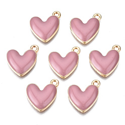 Розово-Коричневый Экологически чистые подвески из цинкового сплава, с эмалью, без кадмия, без никеля и без свинца, сердце, золотой свет, розово-коричневый, 16x15x3 мм, отверстие : 1.6 мм