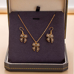 Bowknot Комплекты из ожерелий и висячих серег из сплава со стразами и эмалью для женщин, бантом, Ожерелье: 400 mm