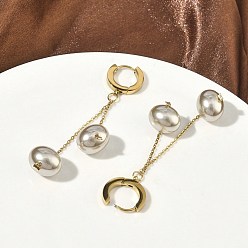 Золотой Ионное покрытие (ip) 304 серьги-кольца из нержавеющей стали, овальные, с акриловой имитация жемчуга, золотые, 66x12.5 мм