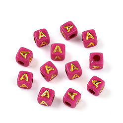 Letter A Покрытие акриловыми шариками, куб с письмом, золотой металл обвитыми, буква a, 4.5x4.5x4.5 мм, отверстие : 2 мм, Около 6250 шт / 500 г