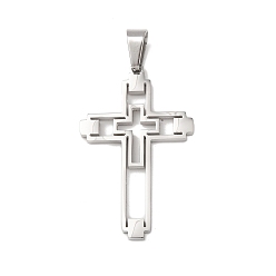 Нержавеющая Сталь Цвет 304 подвески из нержавеющей стали, двойной крест, цвет нержавеющей стали, 44x26.5x2 мм, отверстие : 8x5 мм