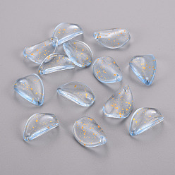 Светло-Синий Прозрачный лак окрашенные стеклянные подвески, золотой фольгой, капок лепесток, голубой, 21x14x2.5 мм, отверстие : 1.2 мм