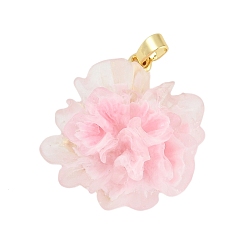 Pink Стойки обшивки латунные подвески, cmолой, без кадмия и без свинца, долговечный, реальный 18 k позолоченный, цветок, розовые, 26x24x13 мм, отверстие : 4x2.5 мм