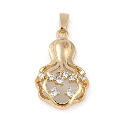 Настоящее золото 18K Латунные микропаве прозрачные подвески с фианитом, без кадмия, без никеля и без свинца, цветок, реальный 18 k позолоченный, 23x14.5x5.5 мм, отверстие : 2.5x3 мм