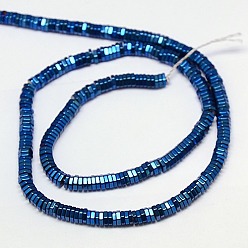 Blue Plated Electroplate Non-magnetic Synthetic Hematite Beads Strands, Hexagon, Grade A, Blue Plated, 4x1mm, Hole: 1mm, about 400pcs/strand, 16 inch