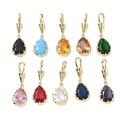 Couleur Mélangete Pendentifs en laiton zircon cubique pavé, charmes de larme, charmes de pierre unique, plaqué longue durée, crémaillère plaquage, sans plomb et sans cadmium, réel 18 k plaqué or, couleur mixte, 36mm, Trou: 8x5mm