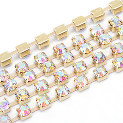 Хрусталь AB Цепочки из стразов, латунь , горный хрусталь чашка цепи, сырой (без покрытия), без никеля , хрусталь AB, 2.3~2.4 мм, о 10 ярдов / пачка