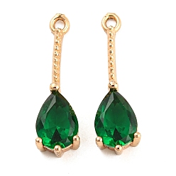 Зеленый Латунь с кубическим цирконием подвеской, слеза, золотые, зелёные, 18x5x3.5 мм, отверстие : 1 мм