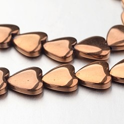 с Покрытием Меди Гальванизировать немагнитных синтетический гематит нитей бисера, сердце, с медным покрытием, 10x10x3 мм, отверстие : 1 мм, около 44 шт / нитка, 15.7 дюйм