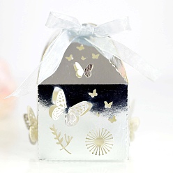 Серебро 3d бабочка картонные полые коробки для хранения конфет подарочные коробки, подарочный футляр для свадебных конфет с лентой, квадратный, серебряные, 5x5x8 см
