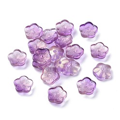 Средний Фиолетовый Прозрачные стеклянные бусины, с блеском золотой порошок, цветы, средне фиолетовый, 8x3 мм, отверстие: 1 мм