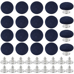 Морской Синий 24шт. железных пуговиц, обтянутых чистым хлопком, замена верхней части пуговицы бейсболки, плоско-круглые, платина, Marine Blue, 14x6 мм, отверстие : 1.6 мм