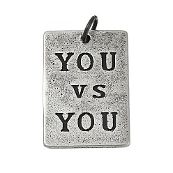 Античное Серебро 304 подвески из нержавеющей стали, с целью перехода в кольце, прямоугольник со словом ты против тебя очарование, античное серебро, 32.5x22.5x1.5 мм, отверстие : 5.5 мм