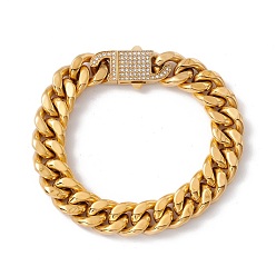 Золотой Ионное покрытие (ip) 304 браслет из цепочек из нержавеющей стали с застежкой-замком из кристаллов и страз для женщин, золотые, 8-5/8 дюйм (22 см), ссылка: 17x13x6.5 mm