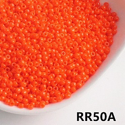 Оранжево-Красный Непрозрачные 8/0 стеклянные бусины, круглые, оранжево-красный, 8/0, 3.5~4x3 мм, Около 300 шт / 10 г