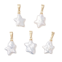 Настоящее золото 18K Подвески из натурального барочного жемчуга Кеши, подвески-звезды 304 с защелками из нержавеющей стали, белые, реальный 18 k позолоченный, 17.5~18x11.5~12.5x4~4.5 мм, отверстие : 6x3 мм
