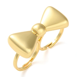 Real 18K Gold Plated Brass Open Cuff Rings, Bowknot, Real 18K Gold Plated, Adjustable
