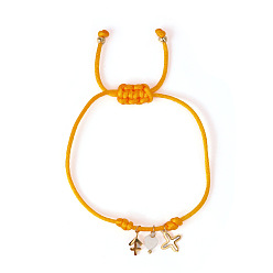 Оранжевый 304 Браслеты из нержавеющей стали, латуни и натуральных ракушек с подвесками, плетеные браслеты из полиэфирного шнура для женщин, крест, сердце и созвездие, Стрелец, оранжевые, 11.02 дюйм (28 см)